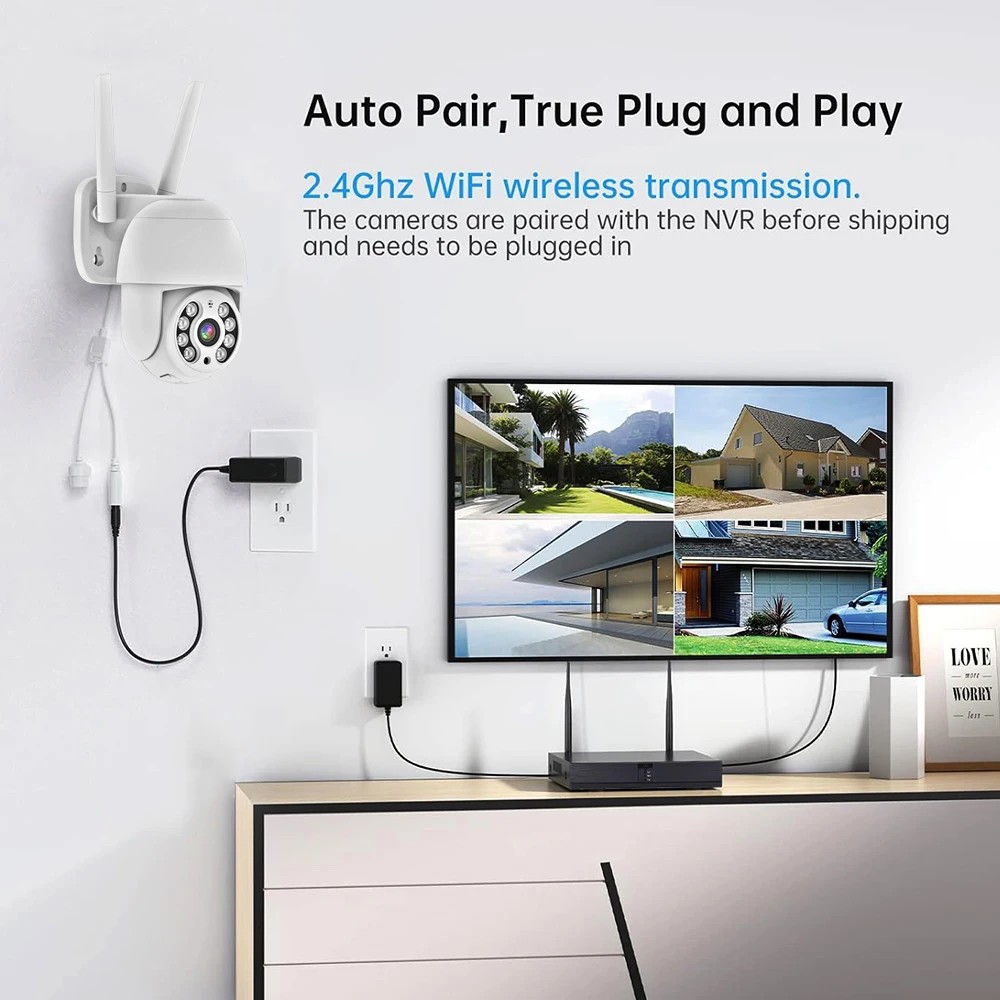 3MP PTZ Wireless Security Camera System,WiFi NVR Kit Surveillance Systems,2 Way Audio,Floodlights & 