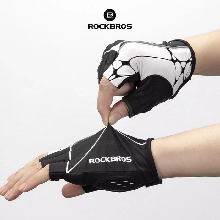 j4xk- Rockbros S268 Bike Glove Half Finger - Sarung Tangan Sepeda - Black