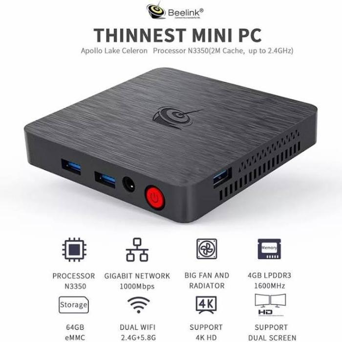Beelink T4 Pro Mini Pc Intel Celeron N3350 4/64Gb Dual 4K Windows 10