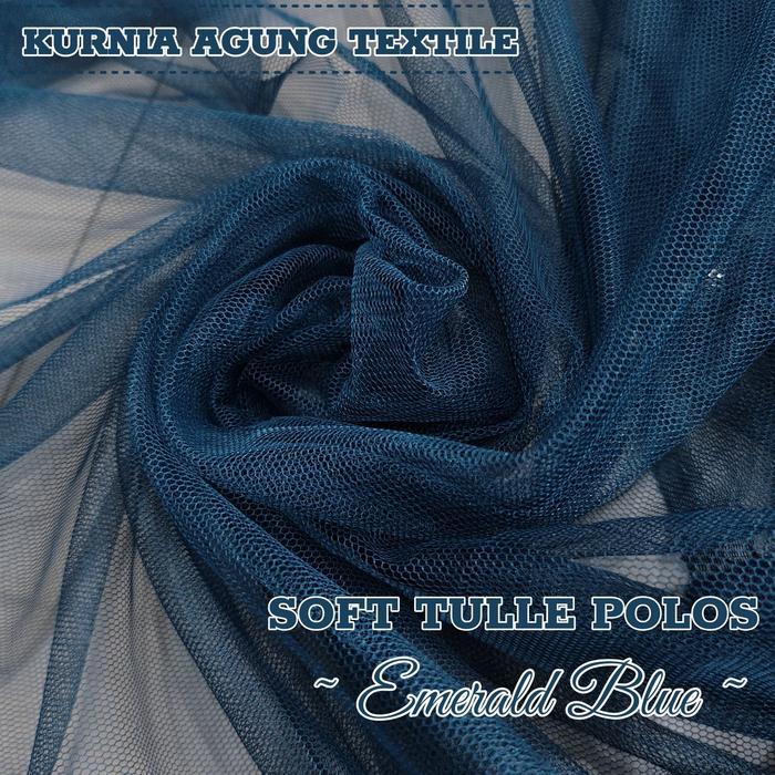 TERLENGKAP Kain Tile Polos Halus Jatuh warna EMERALD BLUE Bahan Soft Tulle Dekorasi Pesta, Gaun