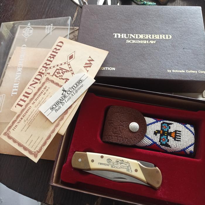 Schrade Thunderbird Scrimshaw 5" Nos Limited Edition Usa Original Murah