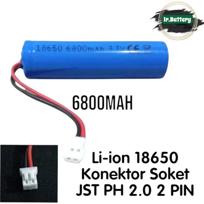 Battery 18650 3.7V 6800mAh Plus Socket Soket Kabel Baterai Pompa Galon Kipas Mini Lampu Emergency