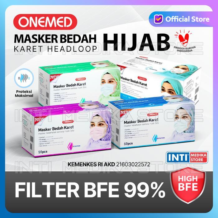 ONEMED - Masker Jilbab 3 Ply Surgical Headloop Mask Masker Hijab Karet