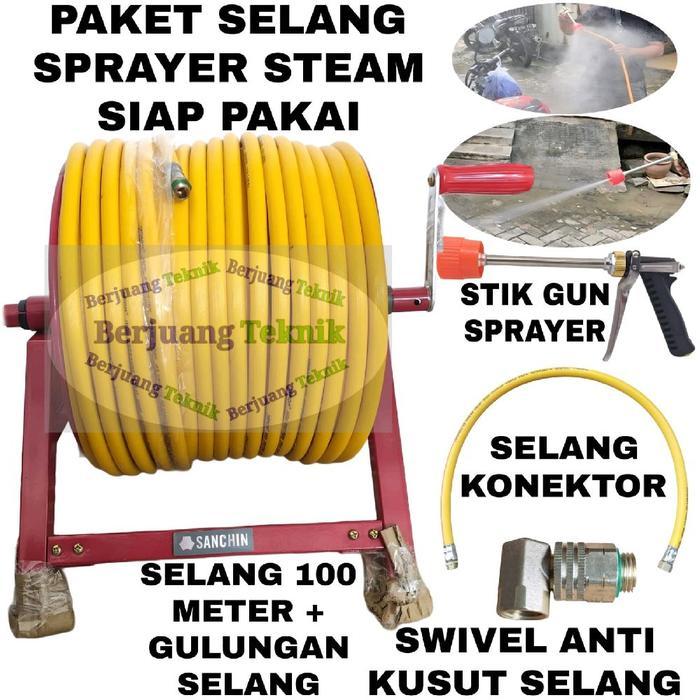 Selang Sprayer, selang steam, selang air 100 meter komplit gulungan dan stik gun sprayer Selang