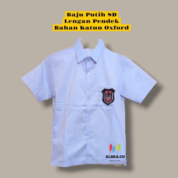 Baju Putih SD Lengan Pendek Kain Licin / Kain Oxford Katun