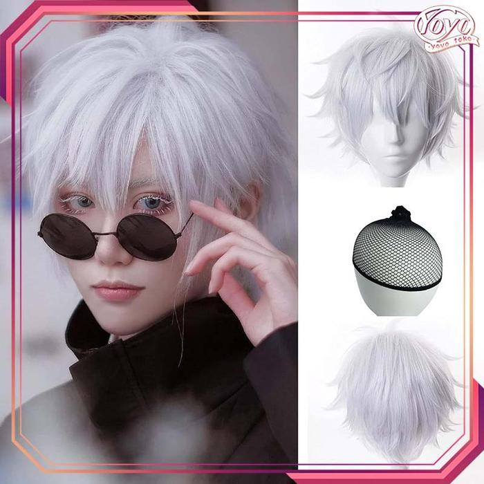 BERKUALITAS Wig Pendek Anime Jujutsu Kaisen Gojo Satoru Rambut Palsu Anime Cosplay Wig Jujutsu