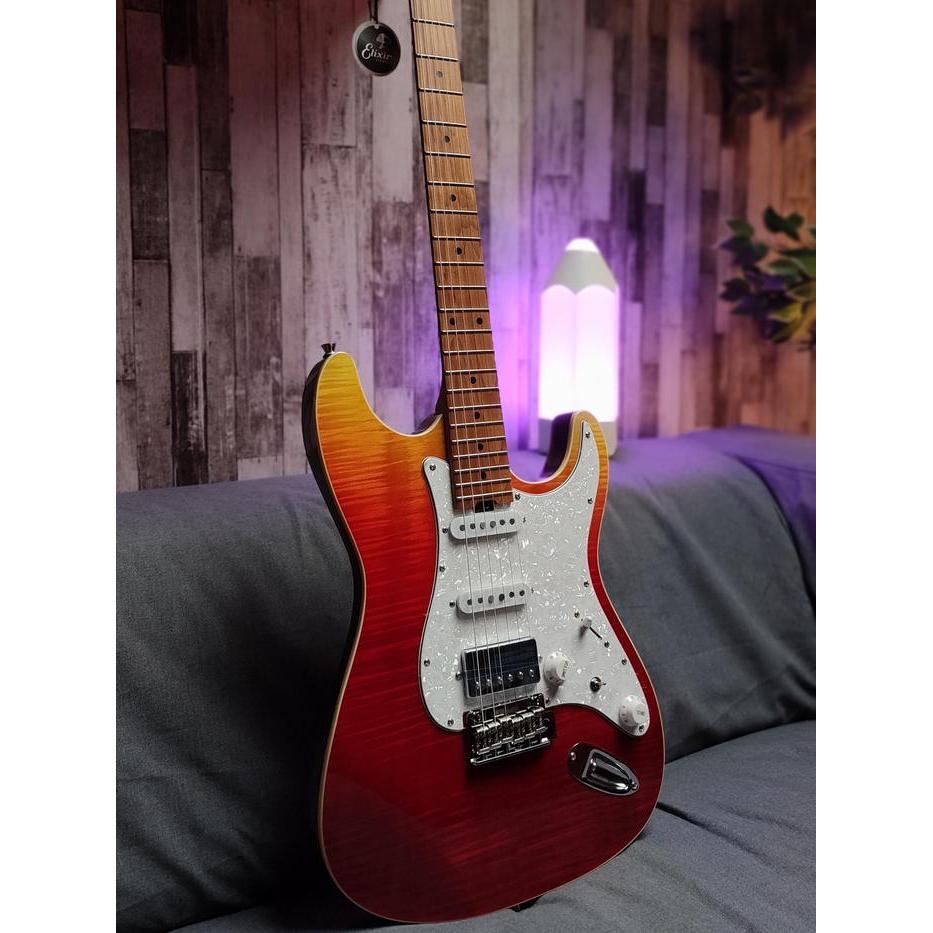 TERBARU SQOE SEIB900 HSS ROASTED MAPLE SERIES IN TEQUILA SUNRISE GUITAR