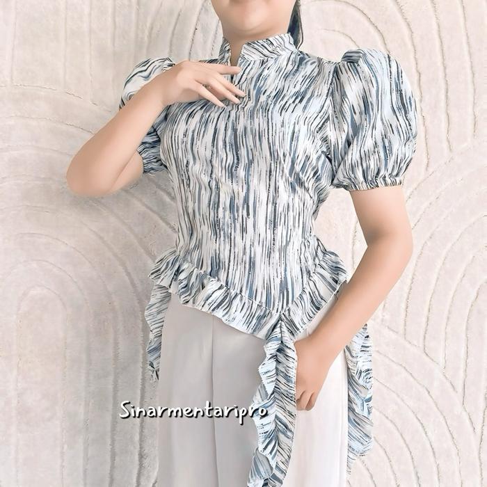 SINAR - WINNY Top Blouse Baju Atasan Wanita Ubur Ubur Resleting Katun Motif Tangan Balon