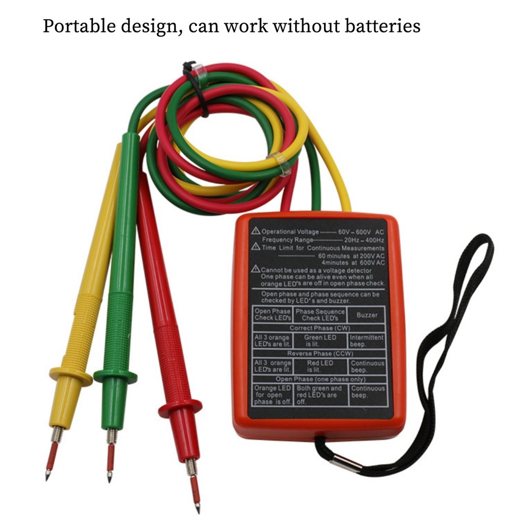 SM852B 3-Phase Sequence Tester, Portable AC Voltage Current Phase Detector Meter