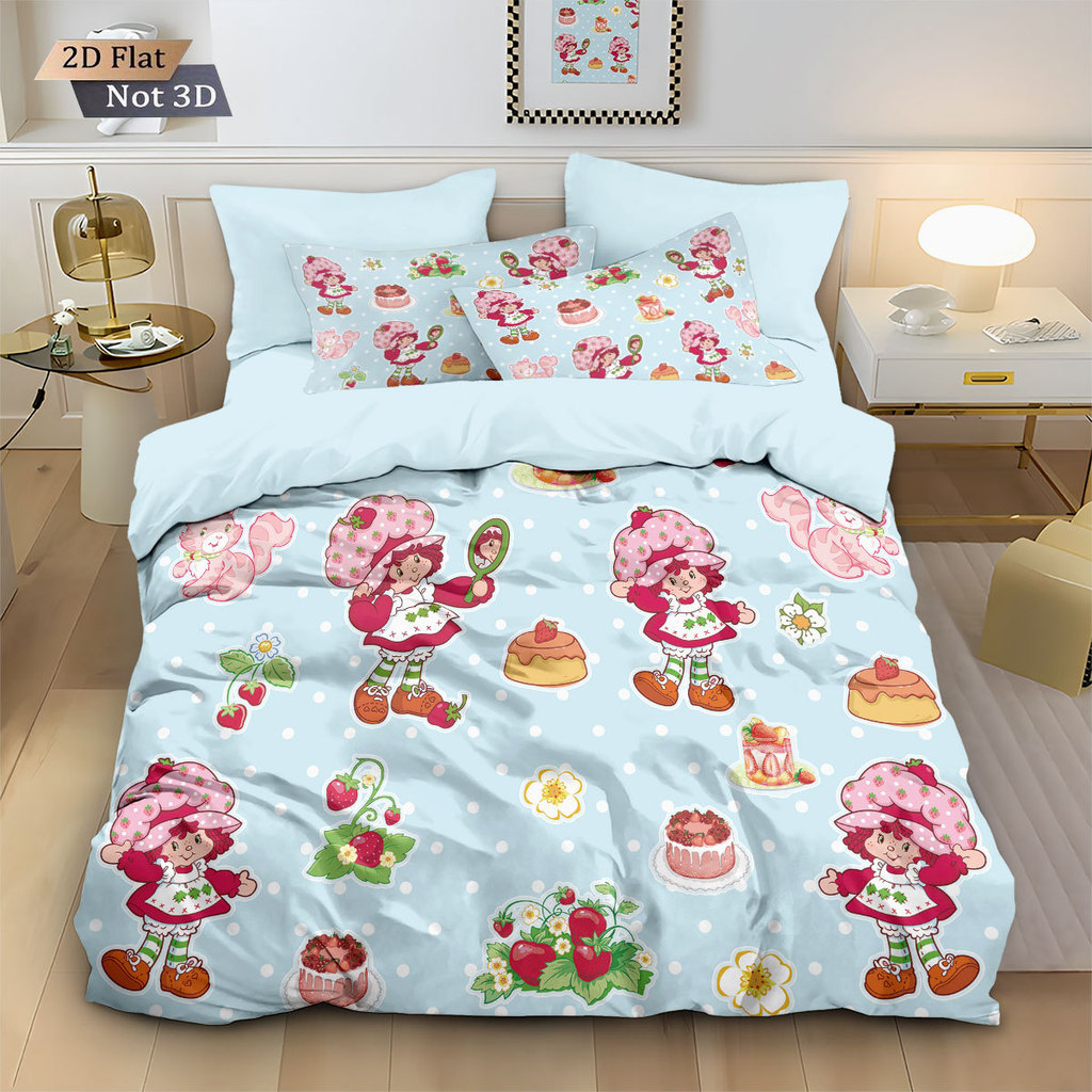 Strawberry Shortcake Bedding Set with Pillowcases 50x75cm Cute red strawberry doll Duvet Cover Set
