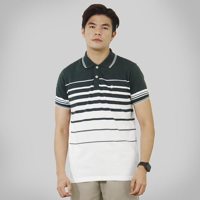 MATSUDA Baju Kaos Polo Shirt Stripe Pria Kerah Katun Shinagawa DK Slate - DK SLATE, M (LD 104 CM)