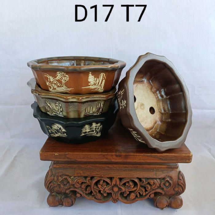 pot keramik bonsai bulat 17cm