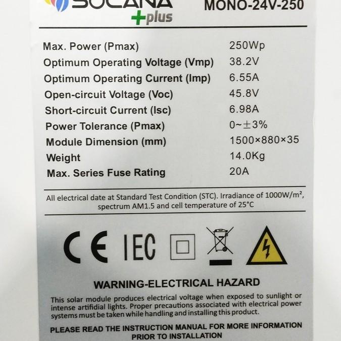 SOLAR PANEL SOLAR CELL PV MODUL P12 250WP MONO CRYSTALLINE
