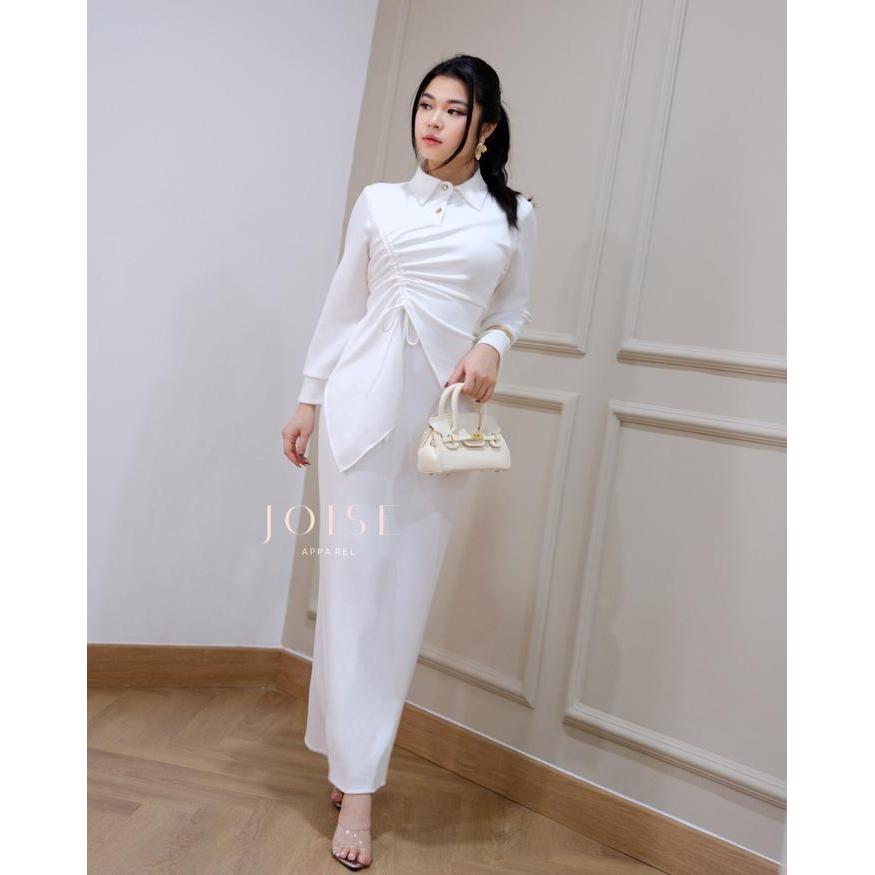 JOISE - Lara Asymmetric Long Dress / Dress Tali Serut Panjang Kancing Maxi Casual Polos Stretch