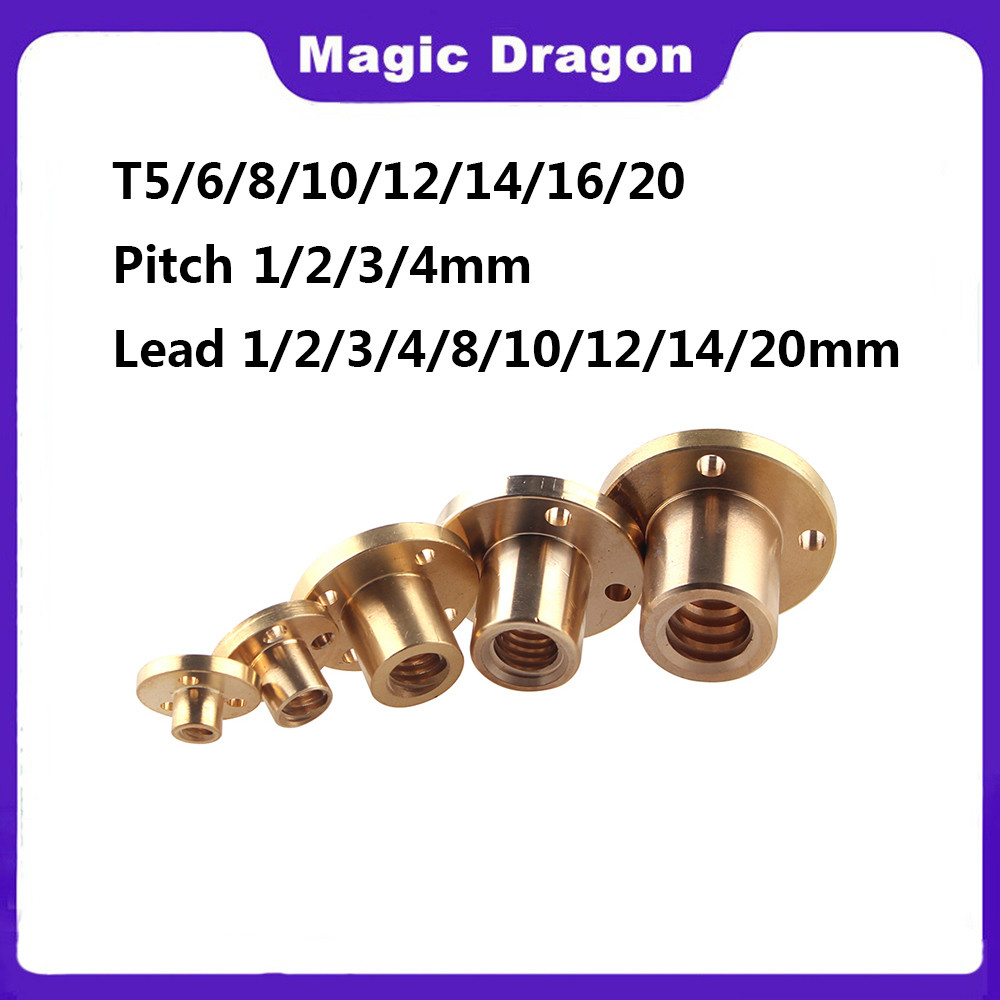 T5 T6 T8 T10 T12 T14 T20 Lead Screw Nut Pitch 1/2mm Lead 1/2/3/4/8/10mm/12mm/14mm Brass Lead Screw N