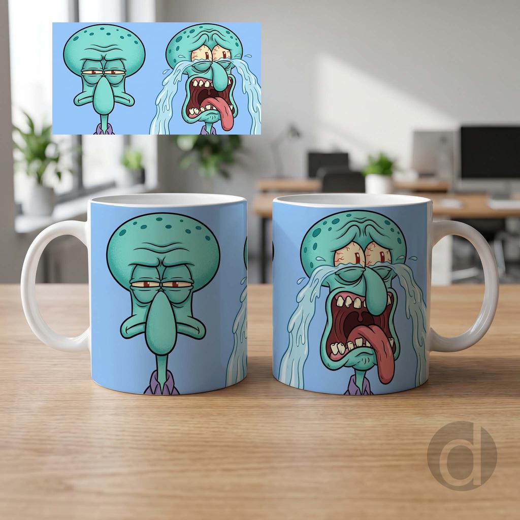 Mug Keramik Squidward Spongebob Meme Ekspresi Cangkir Kopi Lucu Custom Unik