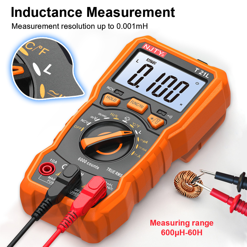 NJTY T21L Indutane Digital Multimeter 600H60H Range Duty yle 0.199% Temp D A Amp Voltage Resistane