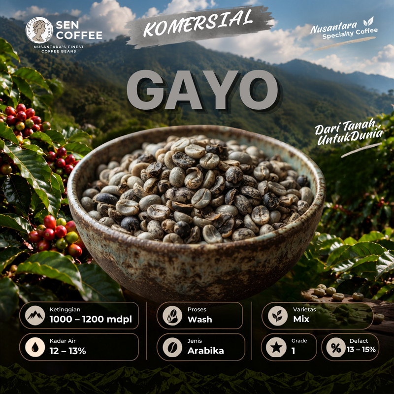 Biji Kopi Arabika Komersial Gayo 1 Kg | Biji Kopi Mentah
