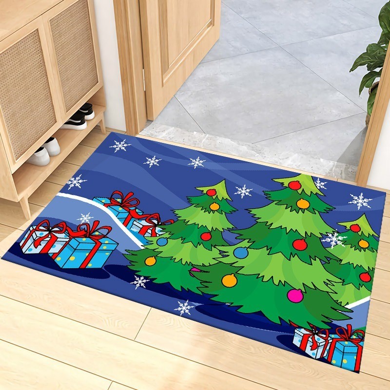 3D floor mat Pohon Natal Karpet Tikar Karpet Kotak Hadiah Santa Dekorasi Rumah Non-Slip Meriah Pintu