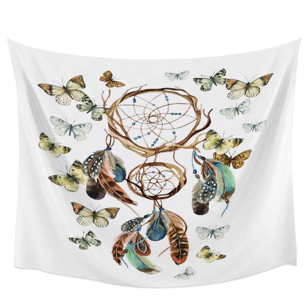Dream Catcher Feather Butterfly White Tapestry Wall Hanging Hippie Tapesties For Home Decor Living R