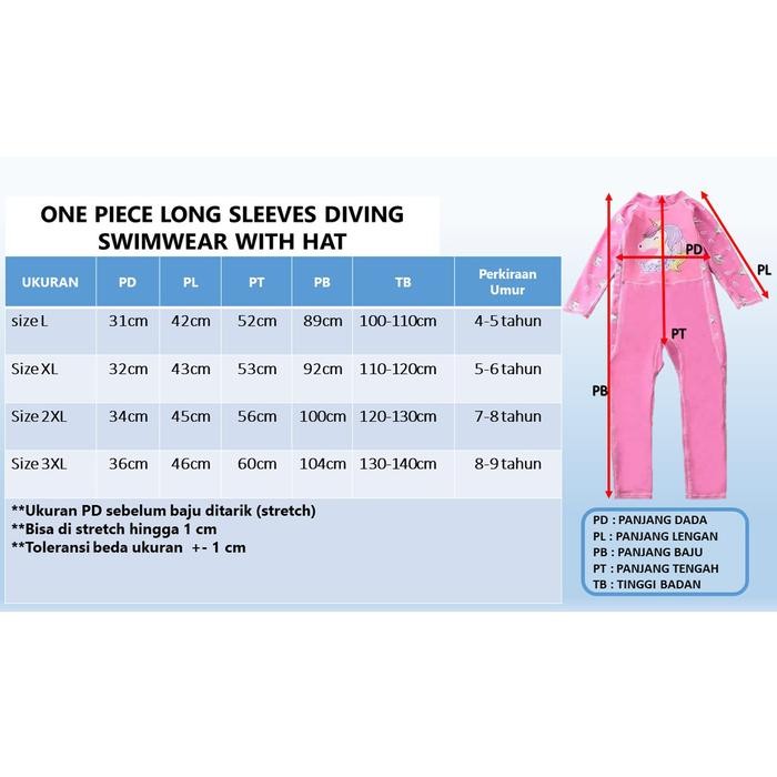 Baju Renang Anak Diving Swimwear Lengan Panjang Import Dengan Topi