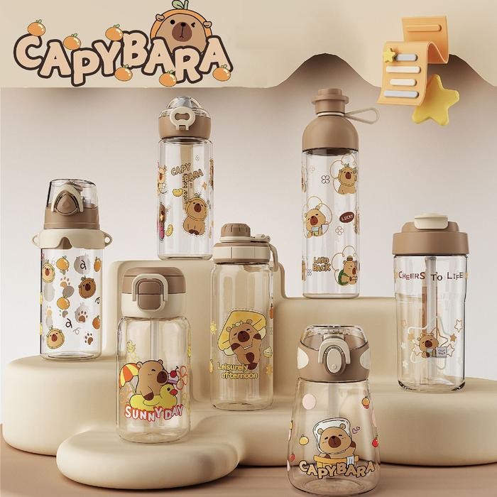 BOTOL MINUM PLASTIK CAPYBARA 400 ML / BOTOL MINUM ANAK / BOTOL MINUM LUCU / BOTOL MINUM SEDOTAN BPA