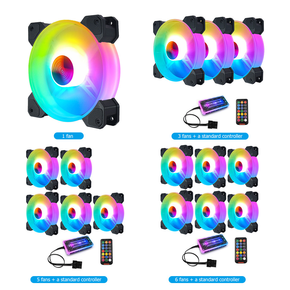 COOLMOON 120mm Chassis RGB Cooling Fan Computer Small 6PIN Adjustable Silent RGB PC Case Heatsink Co