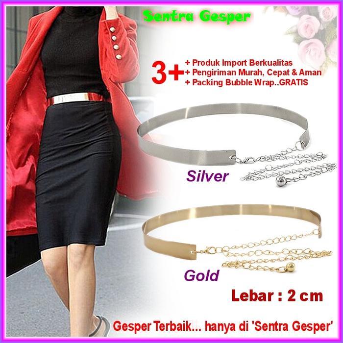 Terlaris Sabuk Ikat Pinggang Wanita Plat GOLD Fashion Gesper Obi Belt Rantai cm SALE
