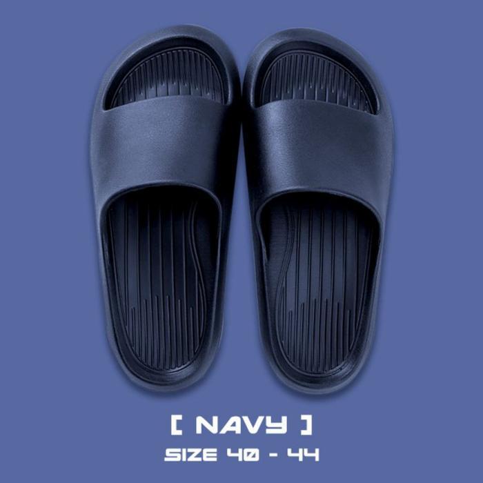 Sandal Pria Slip On Polos Sendal Ringan Anti Slip Black Shoes Karet
