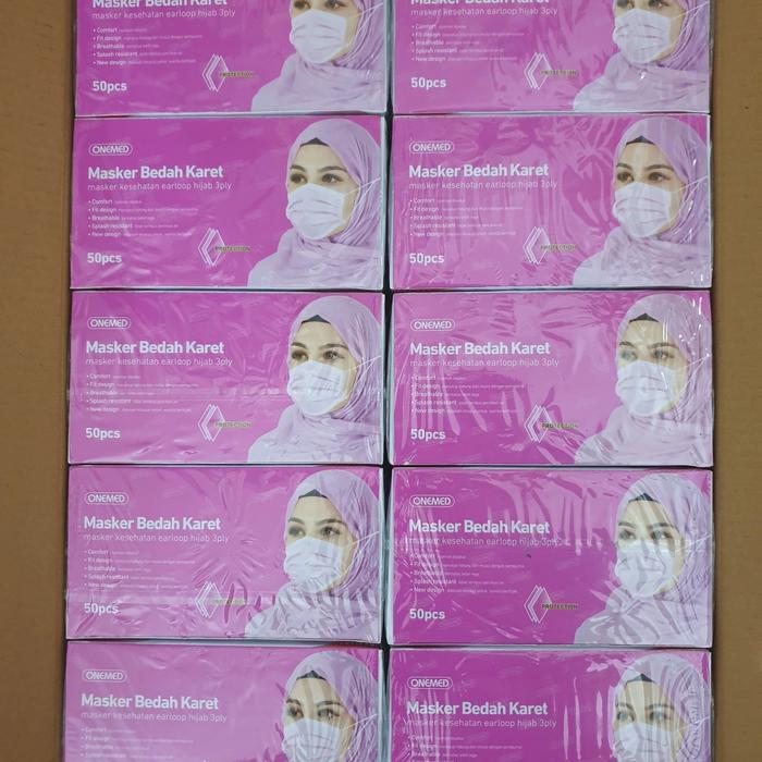 d95o- Masker Hijab Onemed Ungu / Masker Medis Jilbab Ungu Headloop Onemed