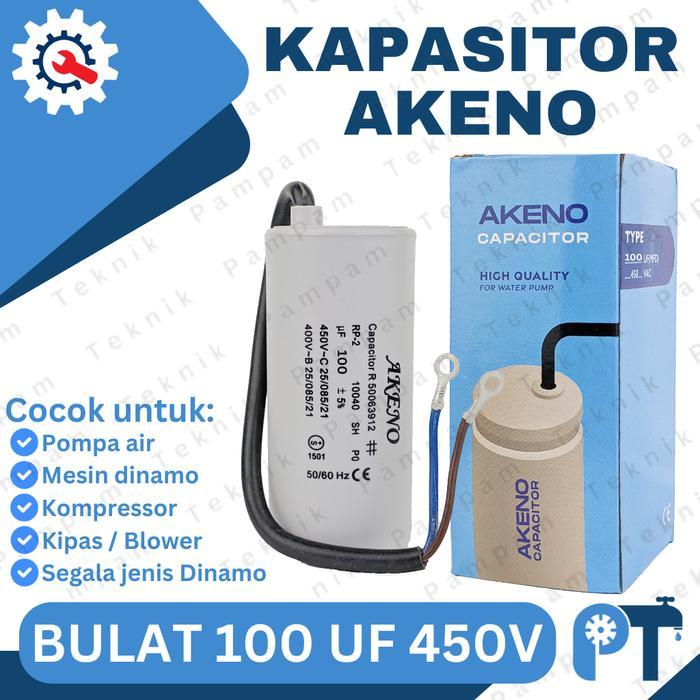 Kapasitor Akeno 100Uf 450V Bulat Original / Capacitor 100 Uf 450 V Tabung / Kapacitor 100 Mikro 450