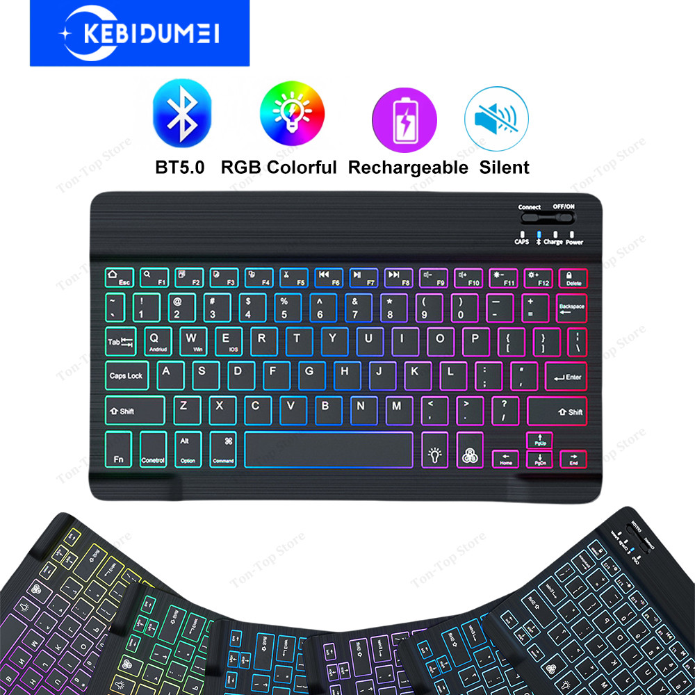 Mini Keyboard Wireless Bluetooth 5.0 Keyboard RGB Backlit Rechargeable Keyboard Silent Keyboard For