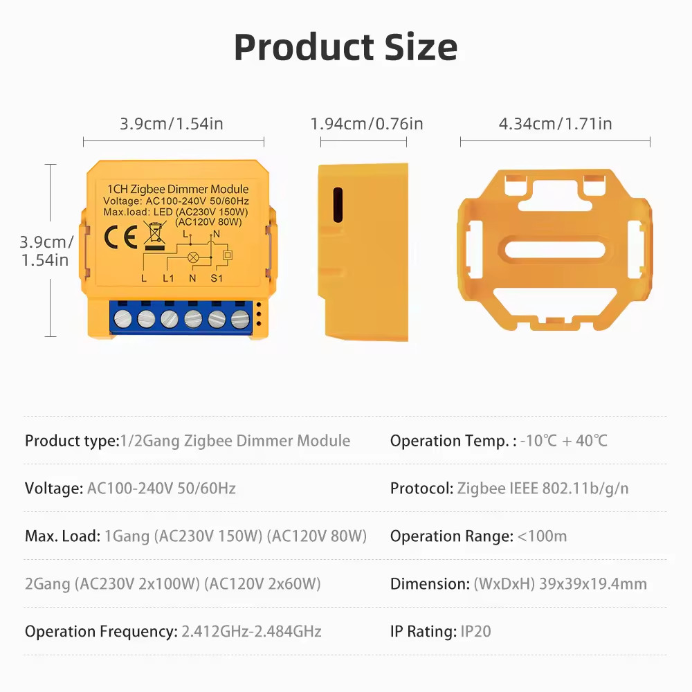 AC 100-240V Tuya ZigBee Smart Dimmer Switch Module 1/2 Gang Dimmer Light Switch Module APP Remote