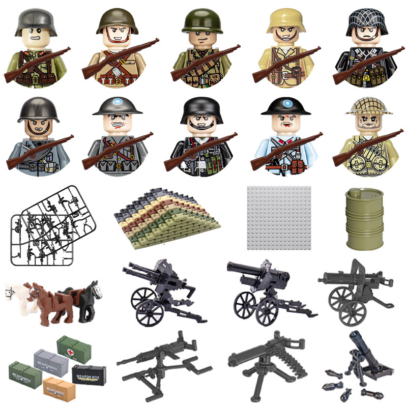 WWII Infantry Military Soldier War National Army Mini Gun armament Models Building Blocks Building