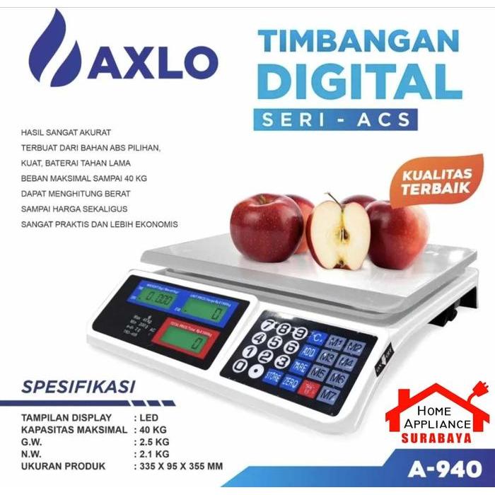 Timbangan Barang Laundry Digital GSF 4530 4540 AXLO A-940 40KG Multifungsi dengan Clear Tare Store