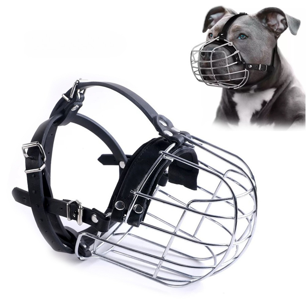 Anti-Biting Pitbull Rottweiler Dog Muzzle Metal Mask Amstaff Secure Wire Basket Adjustable Durable