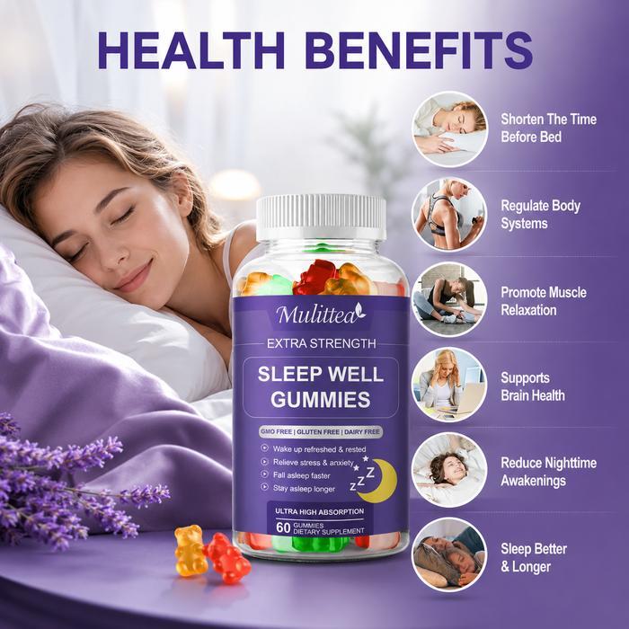 Original Mulittea Tidur Melatonin Gummies Dukungan Tidur Suplemen Vitamin Bantuan Tidur