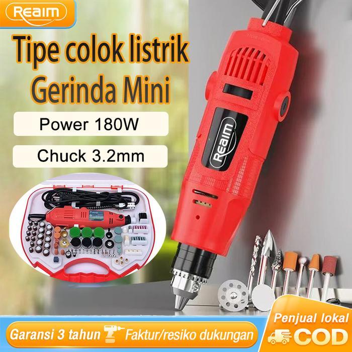 Realim Bor Mini Set Lengkap 211Pcs + Mata Bor Besi 1 Set - Mesin Gerinda & Ukir Multifungsi 220V,