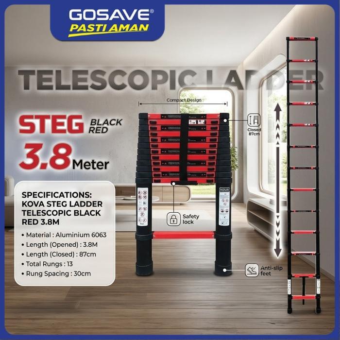 GOSAVE Tangga Lipat Teleskopik Kova Steg Aluminium Portable Telescopic Ladder Rumah Gudang Proyek - 