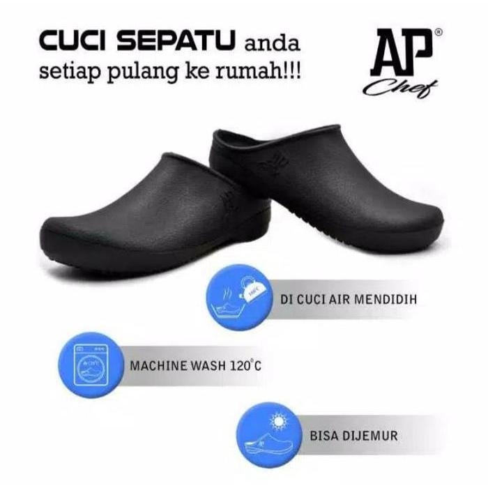 Promo Ap Chef Hitam & Putih Size 38 - 45 - Sepatu Ap Chef - Sepatu Koki - Sepatu Ap Chef Packing