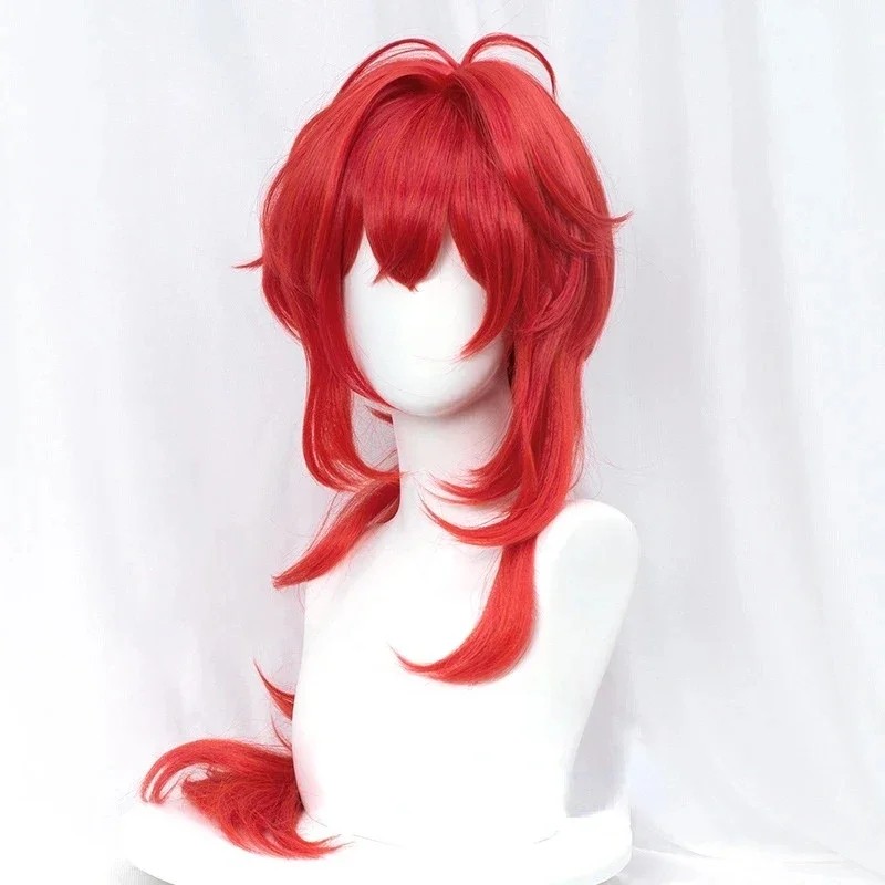 Diluc Cosplay Game Genshin Impact Diluc Ragnvindr Wigs Red Heat Resistant Synthetic Hair Halloween