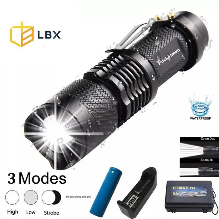Senter Terang Paket Senter Police Pocketman Senter Led Flashlight Baterai + Charger Senter Led Super