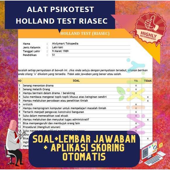 Aplikasi PSIKOTEST HOLLAND RIASEC - Alat Test Kepribadian Kerja HRD - MAIL