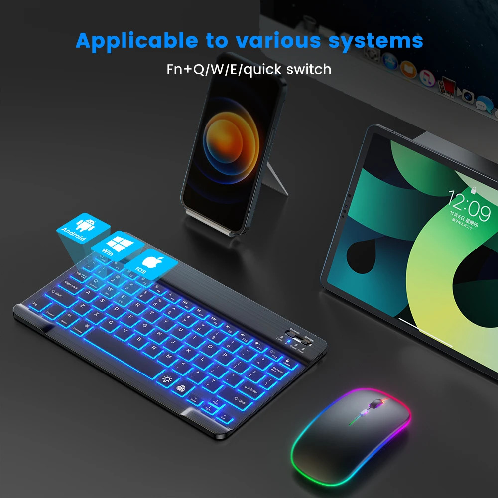 KEBIDUMEI Mini Bluetooth Keyboard Wireless RGB Backlit Keyboard Rechargeable Silent Keyboard Ultra