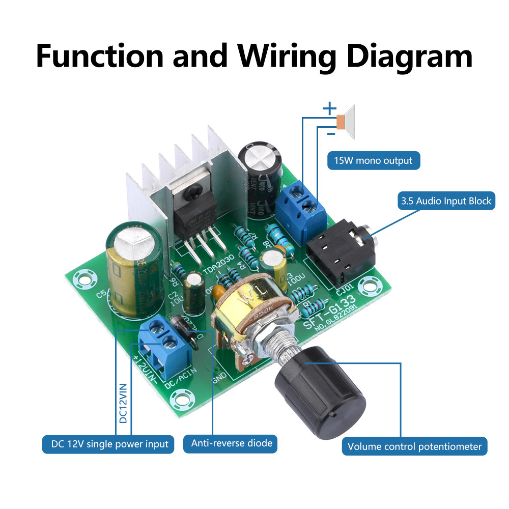 TDA2030A Power Amplifier Board High-Fidelity Mono Wide Voltage 9-20V Input 12V Single Power Supply