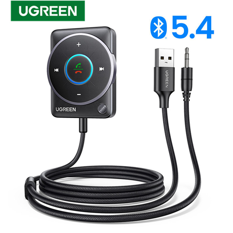 UGREEN Bluetooth 5.4 Car Receiver Adapter with Mics and Noise Cancellation, USB AUX Bluetooth