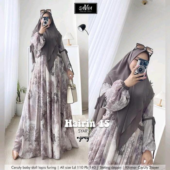 Baju Gamis Wanita Muslim Hairin Syari Set Khimar Fashion Perempuan Dewasa Remaja Cewek Putri Ibu