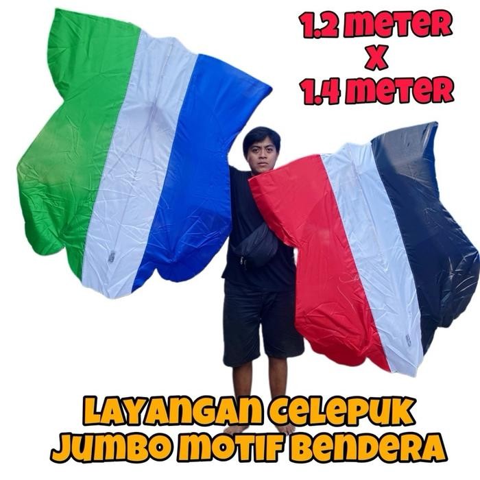 paling diminati] LAYANGAN CELEPUK JUMBO motif bendera 1.3 meter - Layang layang celepuk kain -