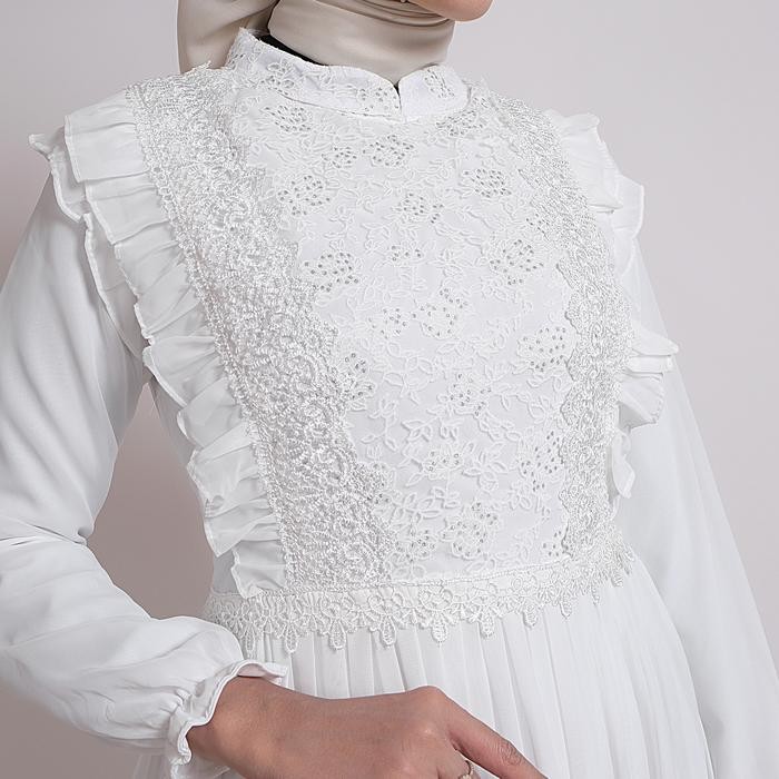 k468 Newstar - Baju Gamis Putih Wanita Kekinian Dress Lebaran 2025 Abaya Warna Putih