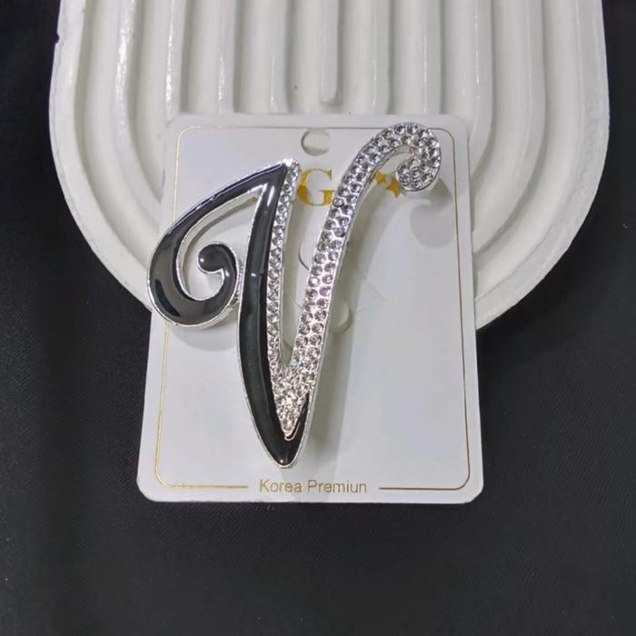 tvkj- Bros Huruf Premium Permata Peniti Aksesoris Hijab Clips Bros Huruf Premium